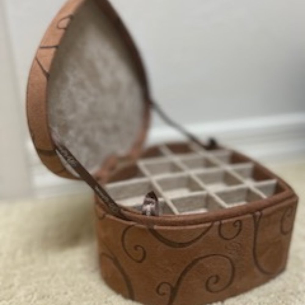 Brighton FILL YOUR HEART 3 Tier Brown Faux Suede + Silver Heart Jewelry Box